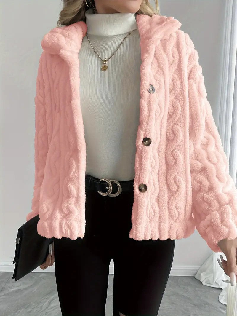 Elegant Button Lapel Teddy Jacket