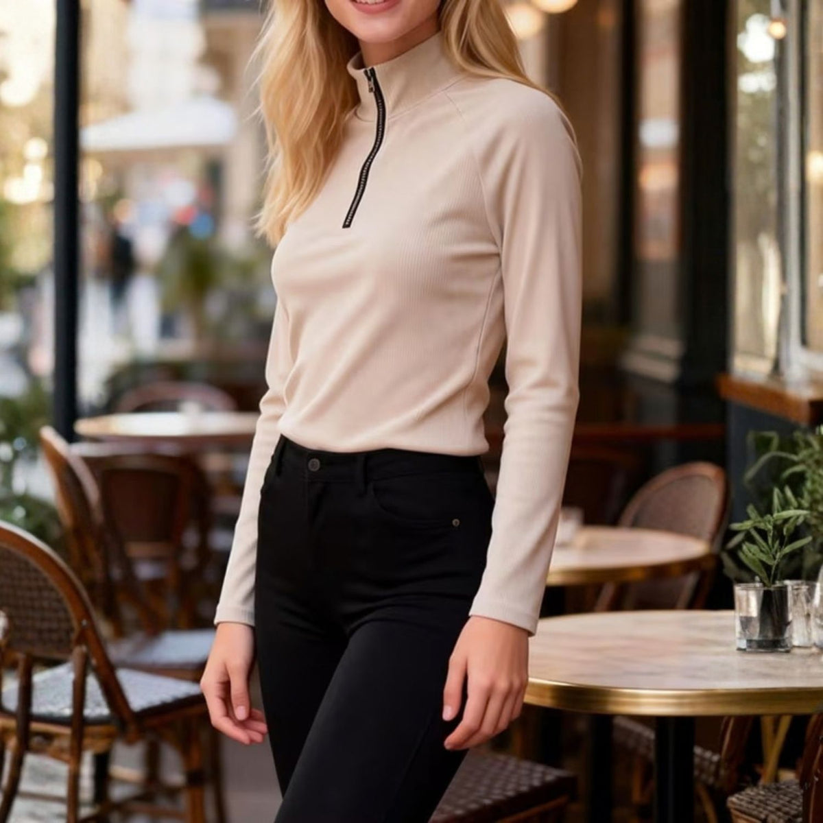 Women’s Ribbed Half Zip Top