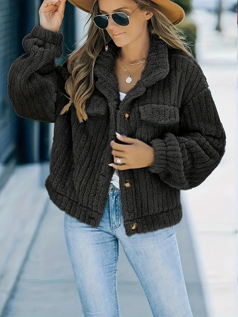 Soft Faux Fur Button Trucker Jacket