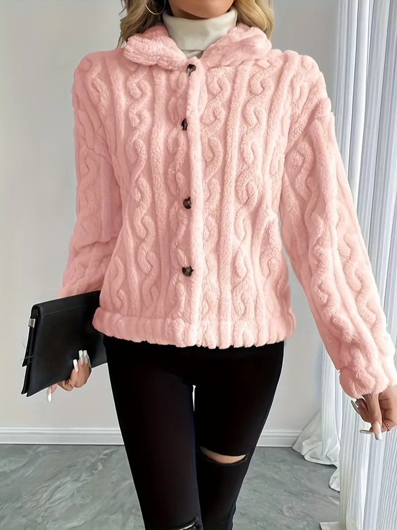 Elegant Button Lapel Teddy Jacket