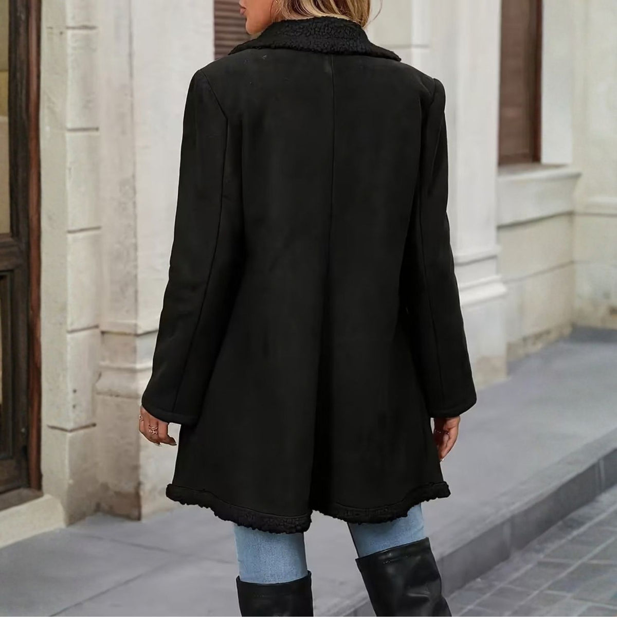 Faux Shearling Lapel Coat