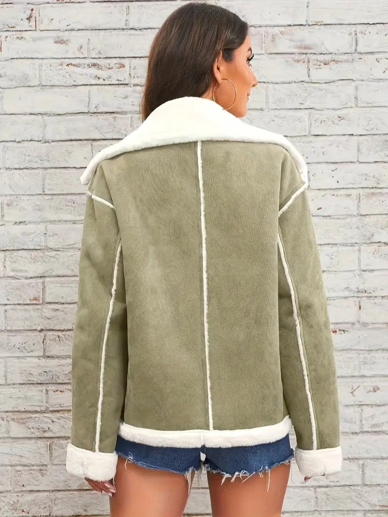 Lapel Collar Faux Suede Winter Jacket