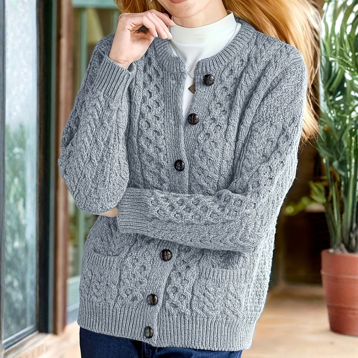 Cable Knit Button Cardigan
