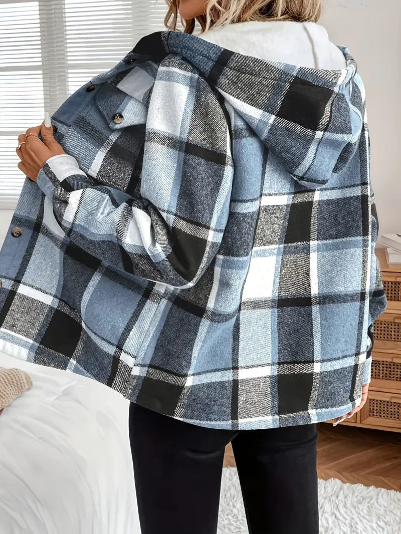 Plaid Hooded Fleece-Lined Shirt Jacket