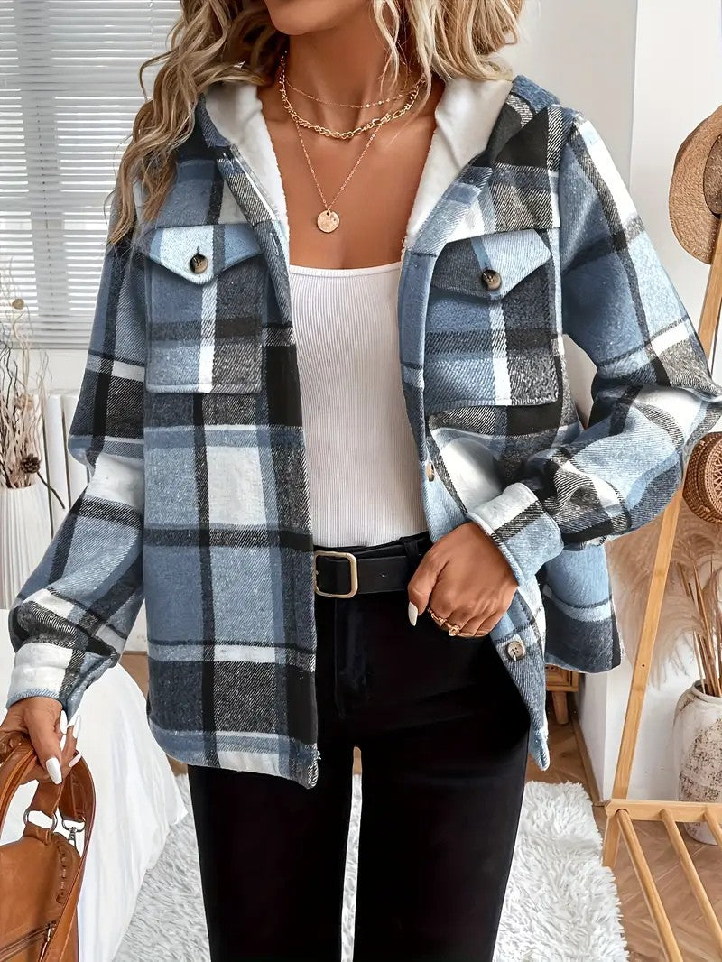 Plaid Hooded Fleece-Lined Shirt Jacket