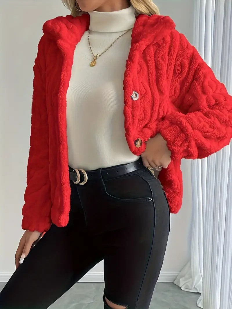 Elegant Button Lapel Teddy Jacket