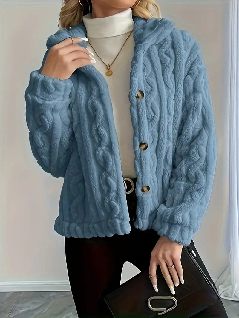 Elegant Button Lapel Teddy Jacket