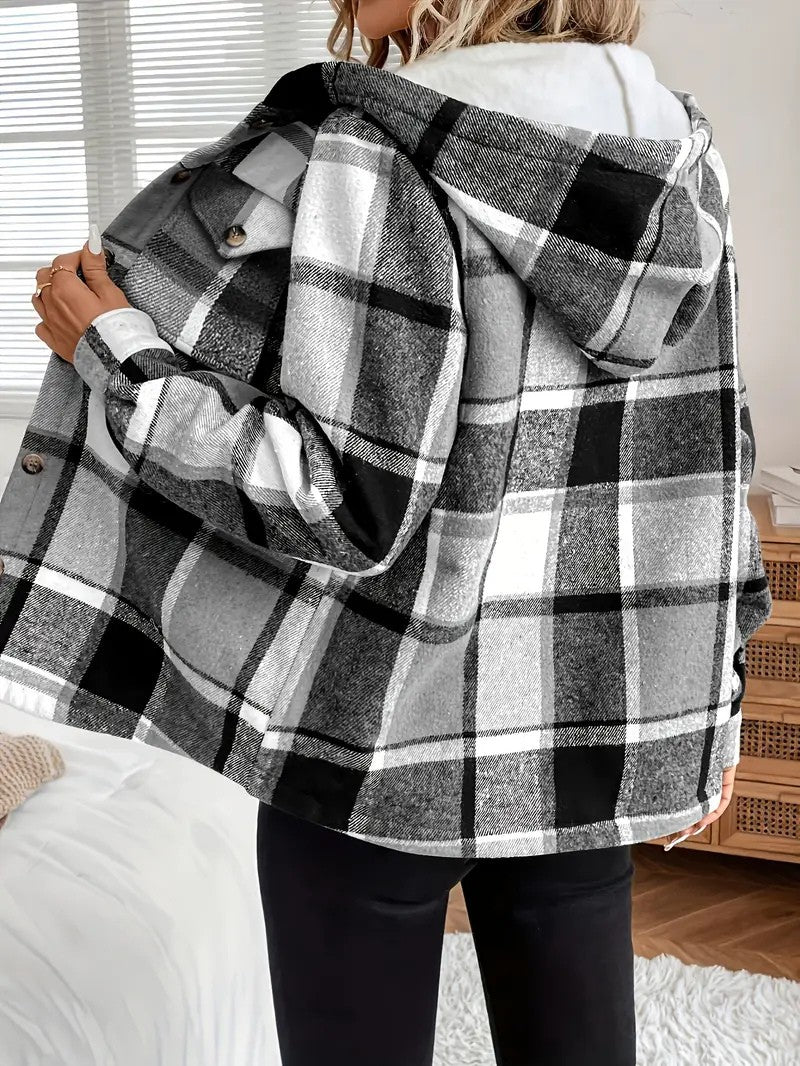 Plaid Hooded Fleece-Lined Shirt Jacket
