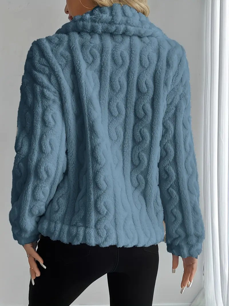 Elegant Button Lapel Teddy Jacket