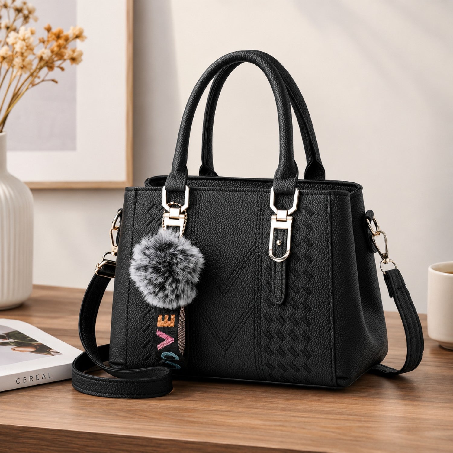 Quilted Faux Leather Shoulder Handbag