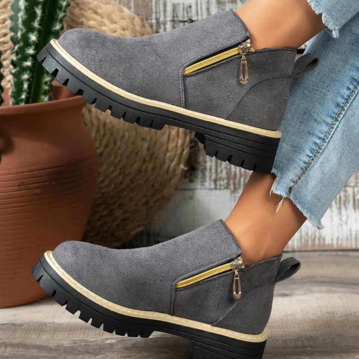 Platform Double Zip Ankle Boots