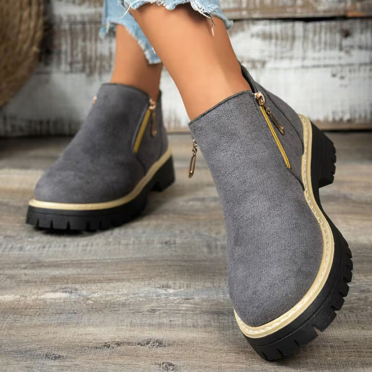 Platform Double Zip Ankle Boots