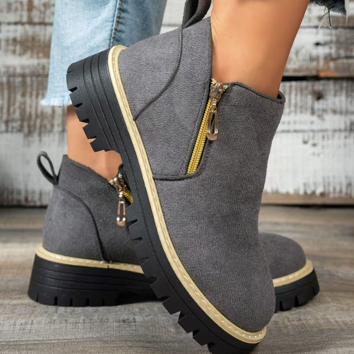 Platform Double Zip Ankle Boots