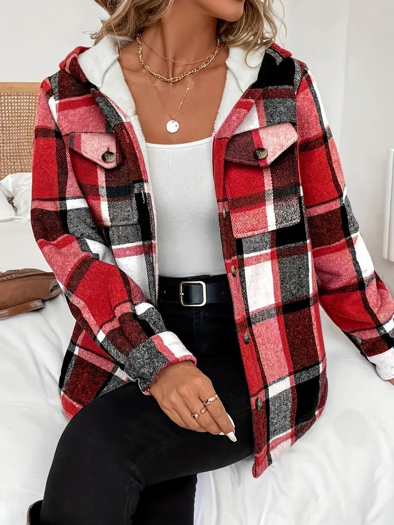 Plaid Hooded Fleece-Lined Shirt Jacket