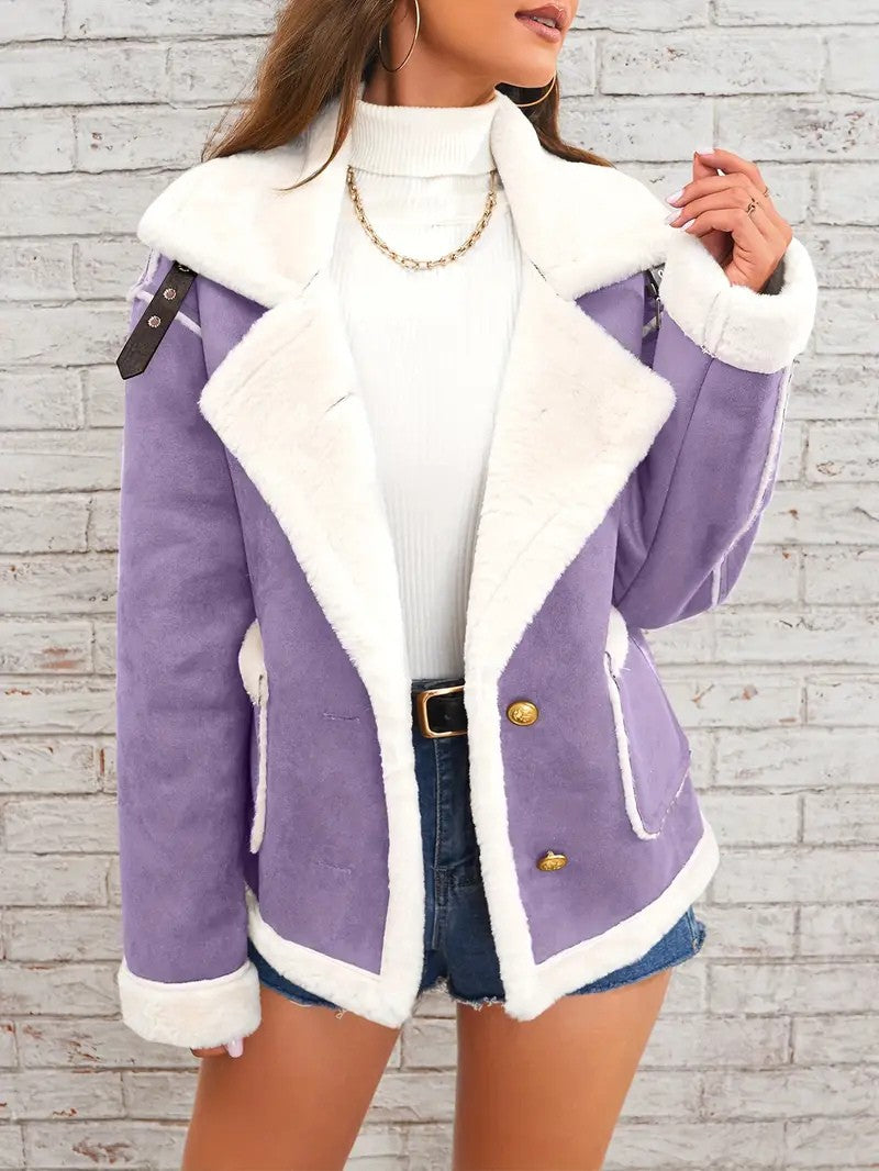 Lapel Collar Faux Suede Winter Jacket