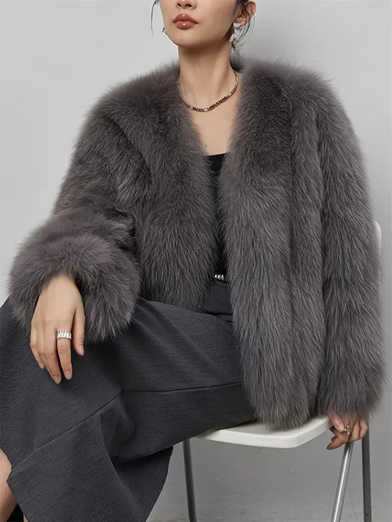 Elegant Faux Fur Long Sleeve Coat