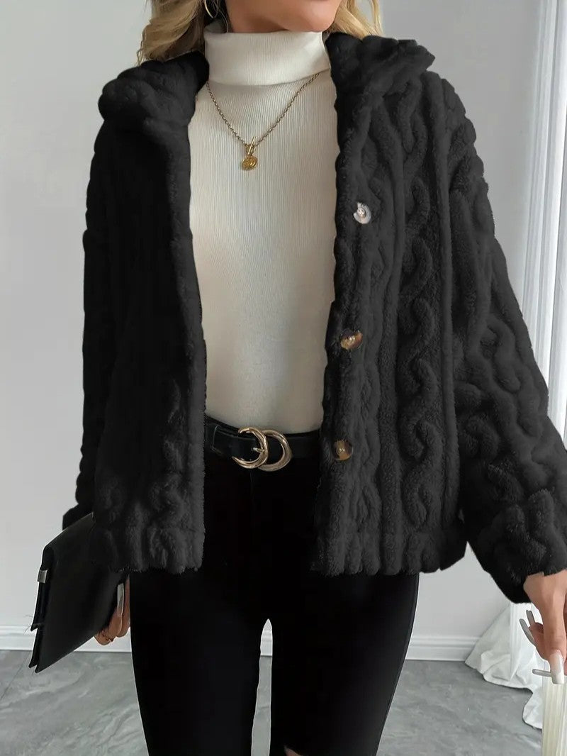 Elegant Button Lapel Teddy Jacket