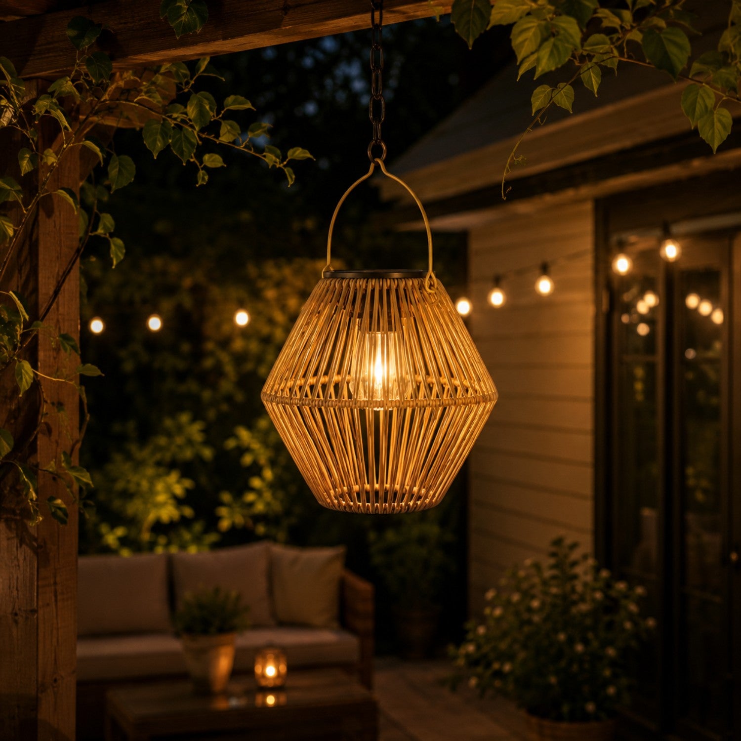 Solar Hanging Rattan Lantern Light