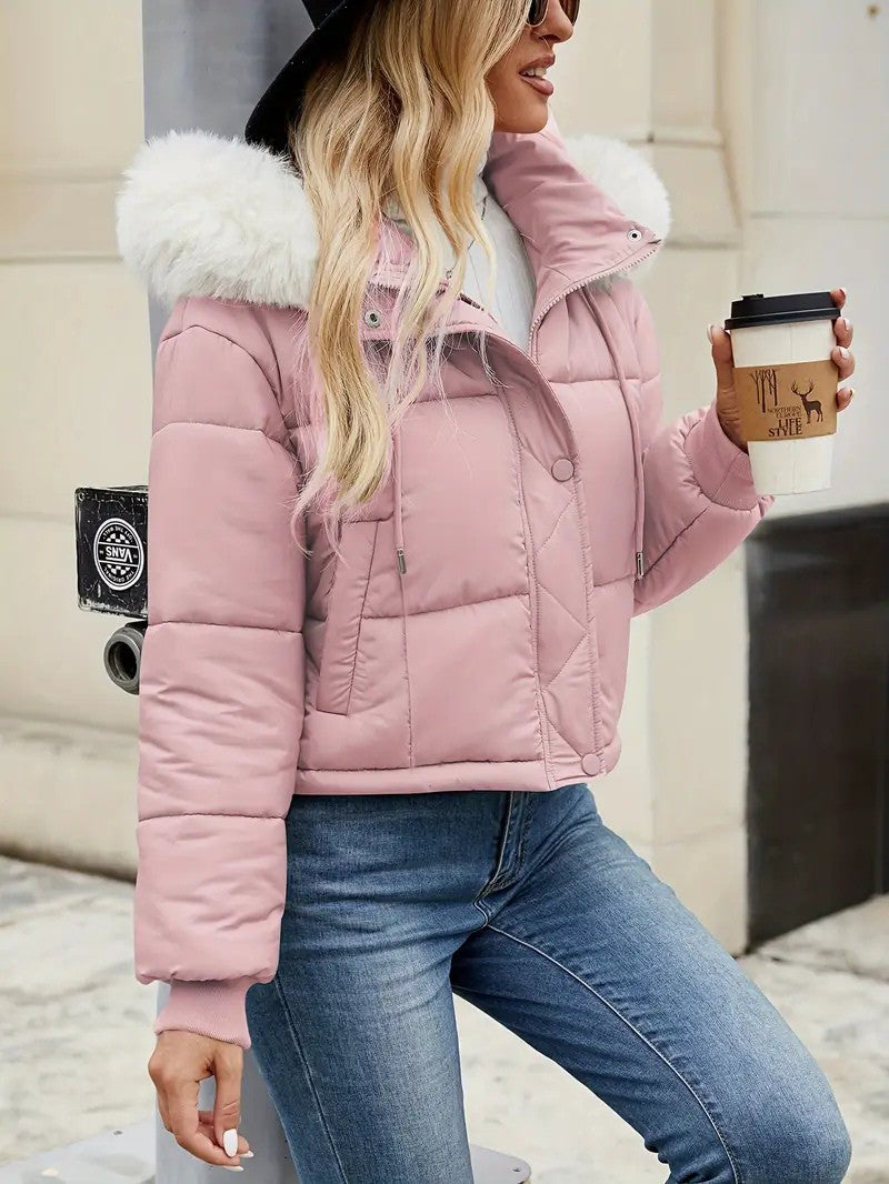 Faux Fur Hooded Short Puffer Jacket