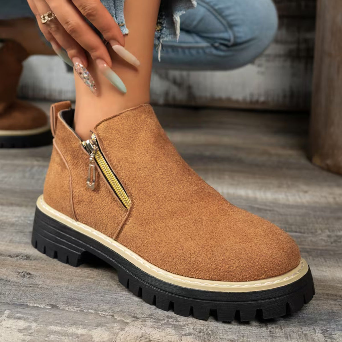 Platform Double Zip Ankle Boots