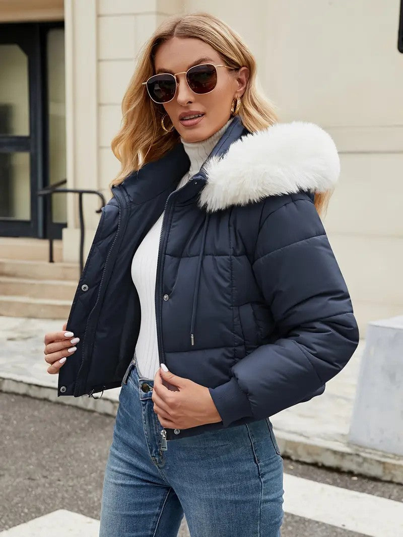 Faux Fur Hooded Short Puffer Jacket