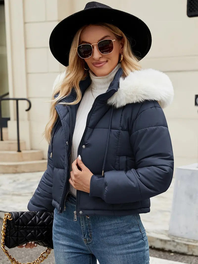 Faux Fur Hooded Short Puffer Jacket
