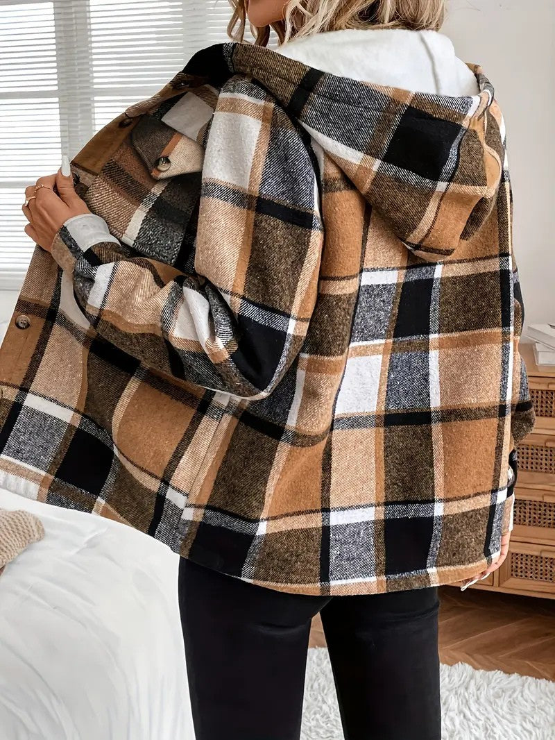 Plaid Hooded Fleece-Lined Shirt Jacket