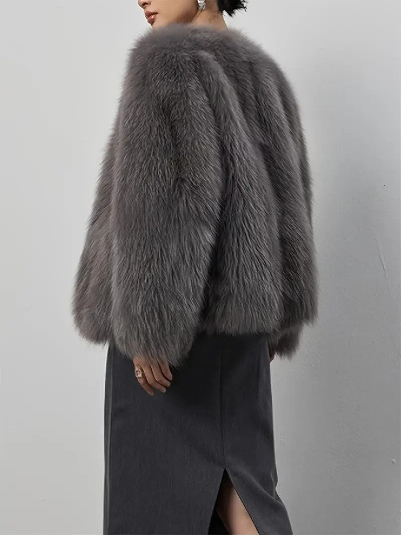 Elegant Faux Fur Long Sleeve Coat