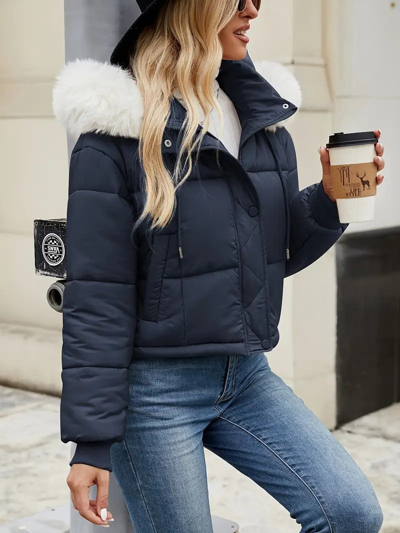 Faux Fur Hooded Short Puffer Jacket