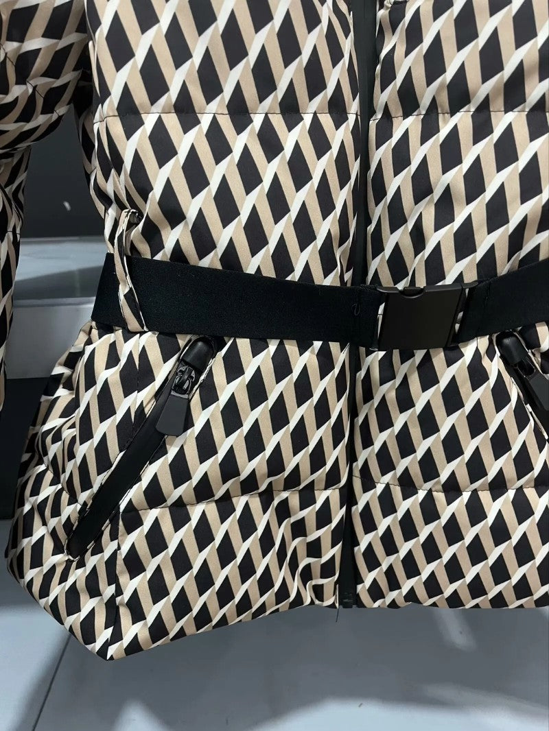 Women's Geometric Belted Puffer Jacket