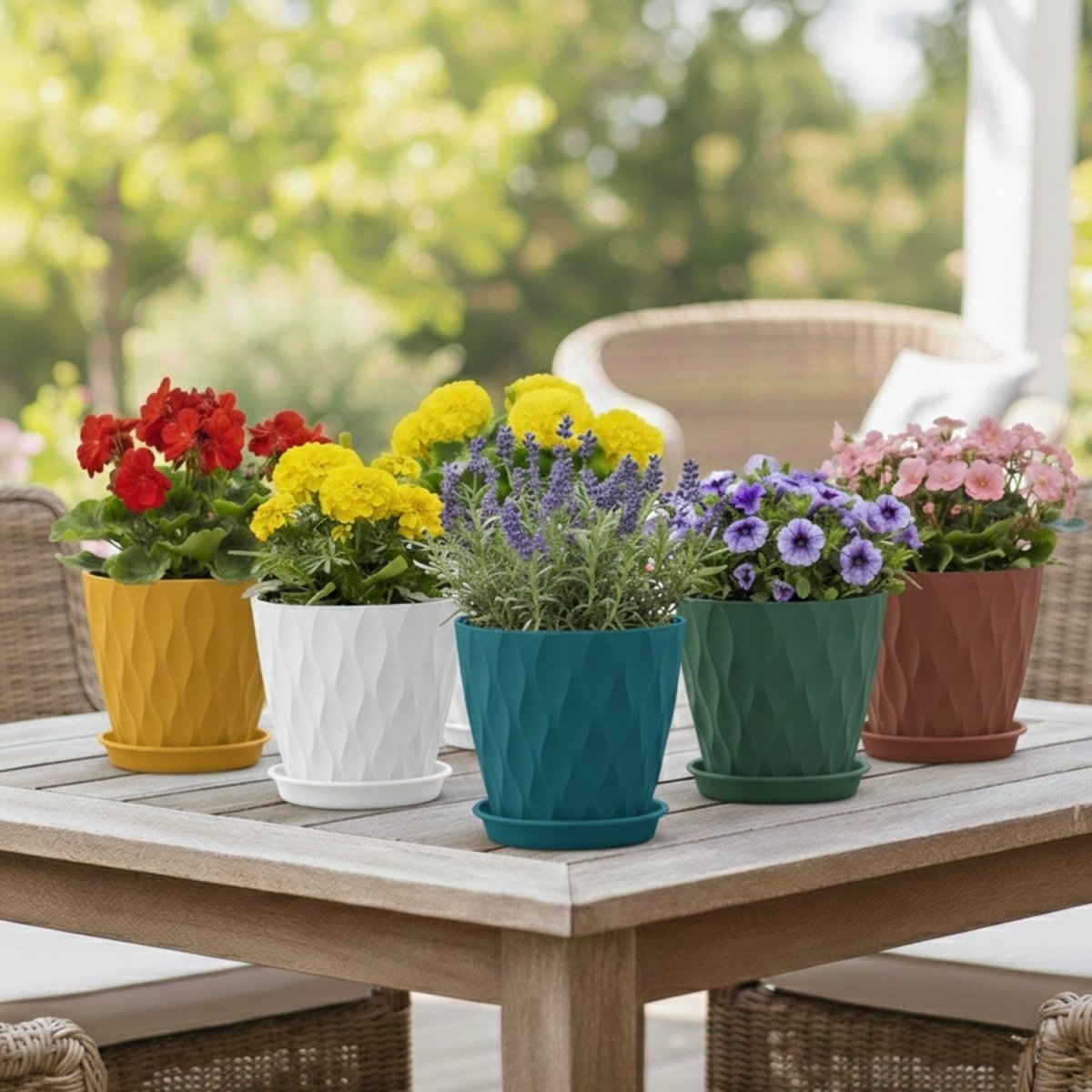 5 - Pack Wave Texture Plant Pots with Drainage - Flowerpot - Wild Eye Vision