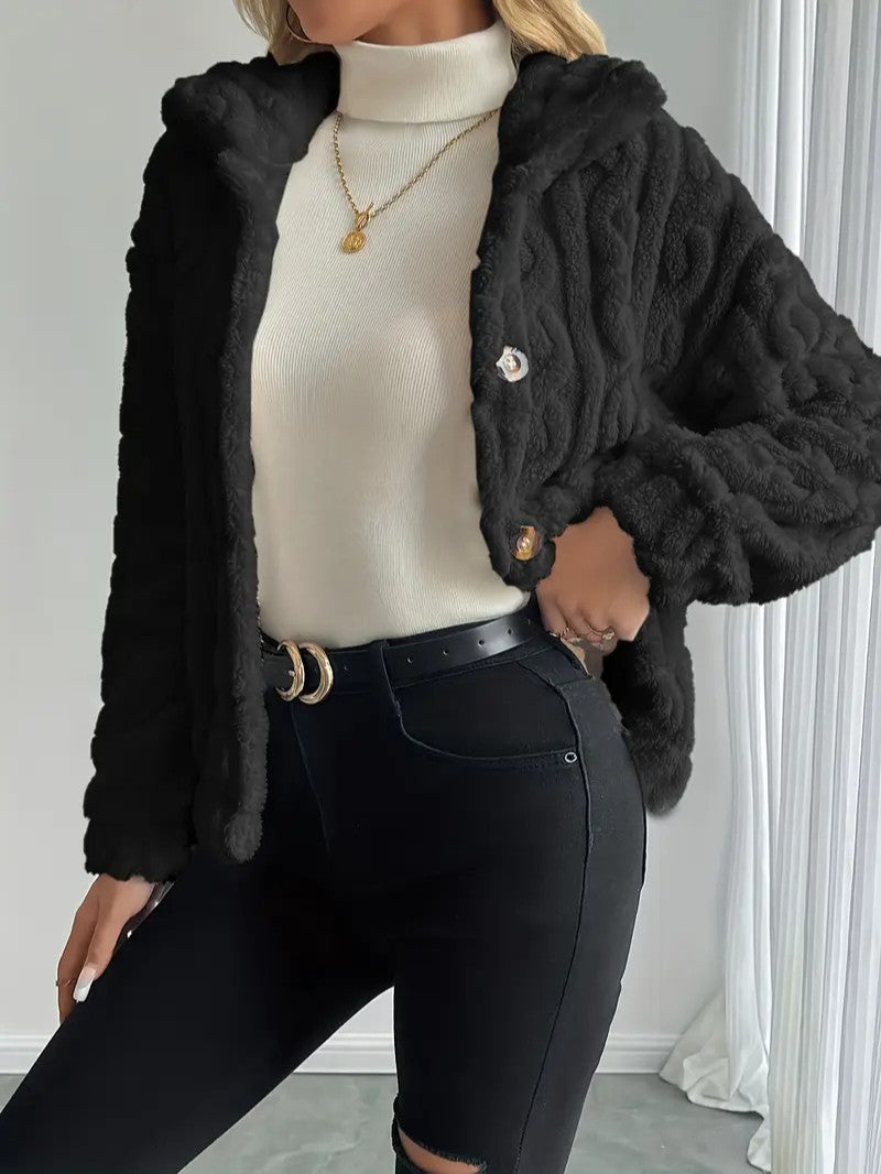 Elegant Button Lapel Teddy Jacket