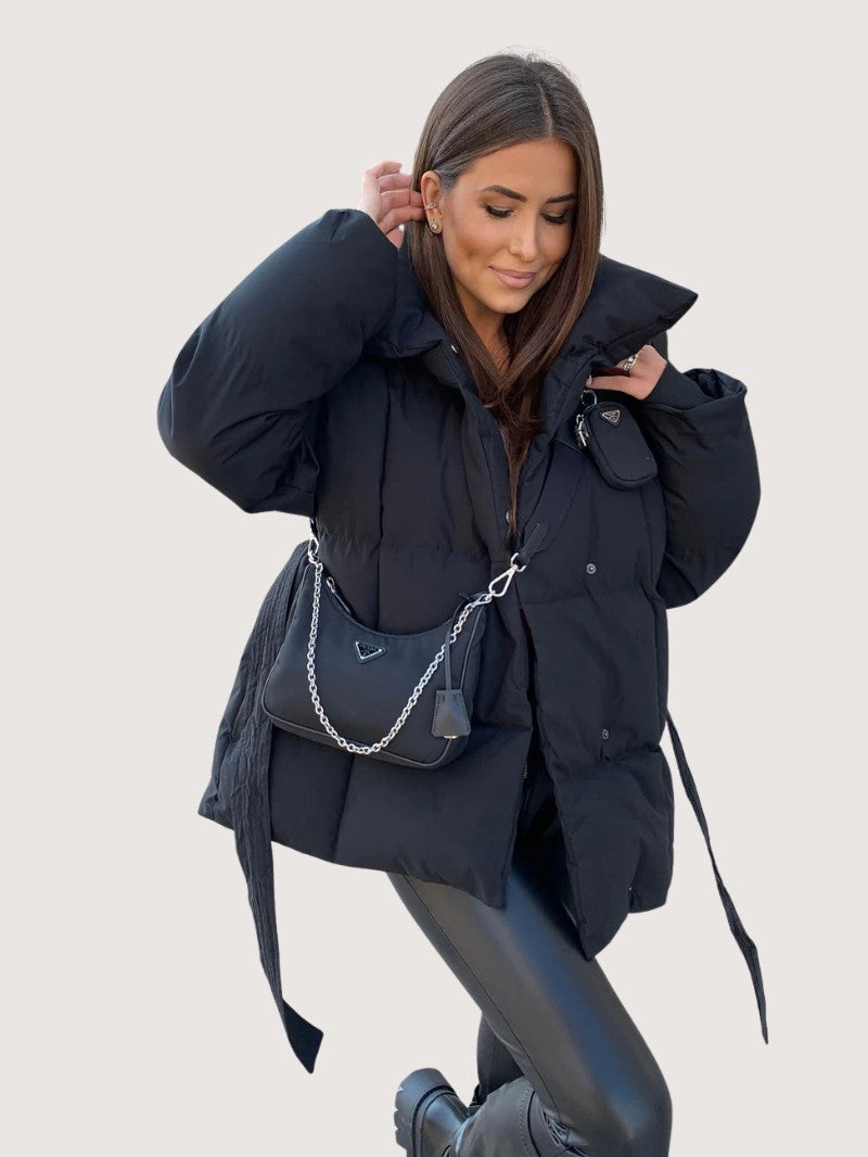 Belted Short Puffer Jacket for Women