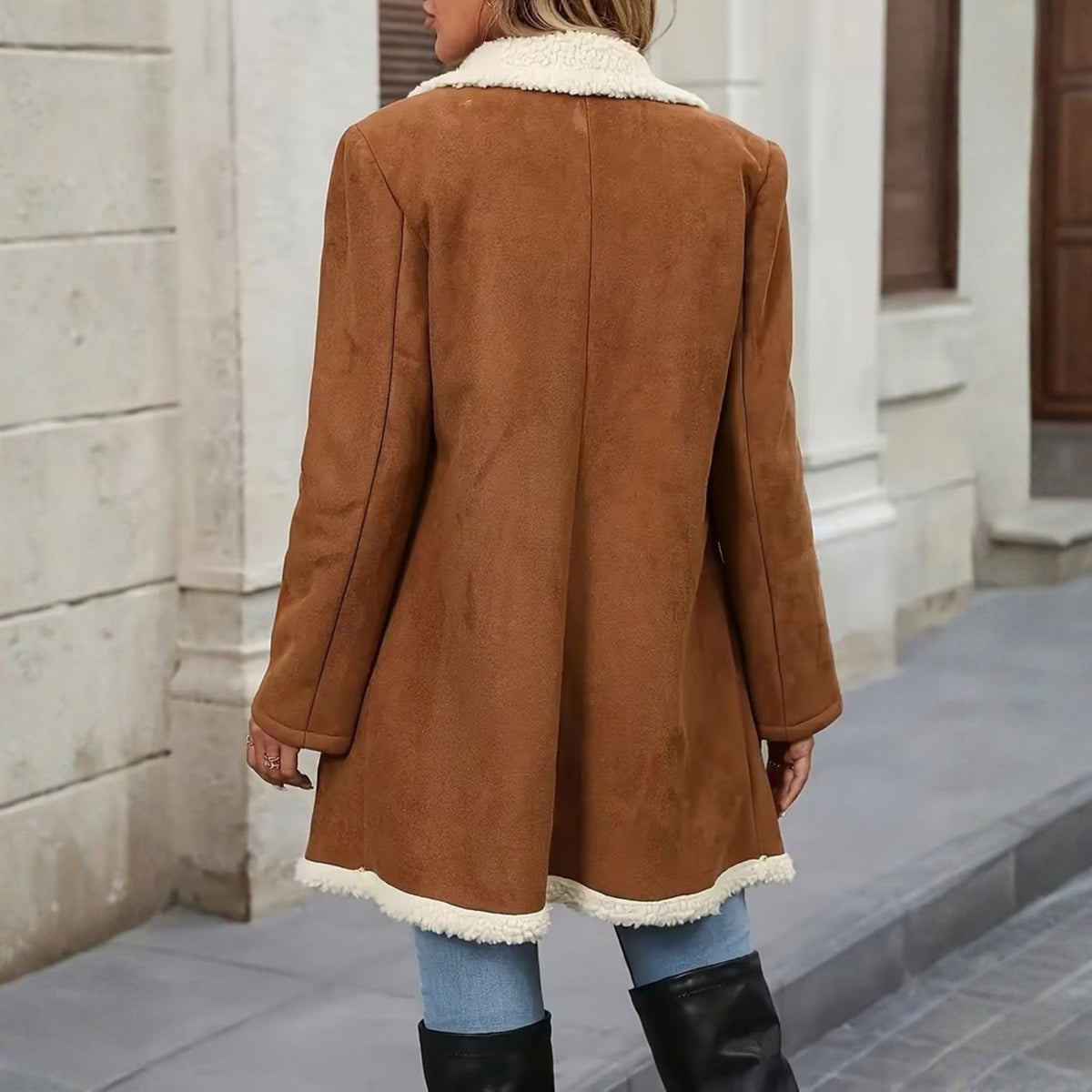 Faux Shearling Lapel Coat