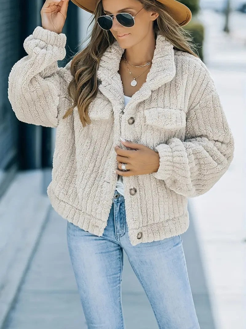 Soft Faux Fur Button Trucker Jacket