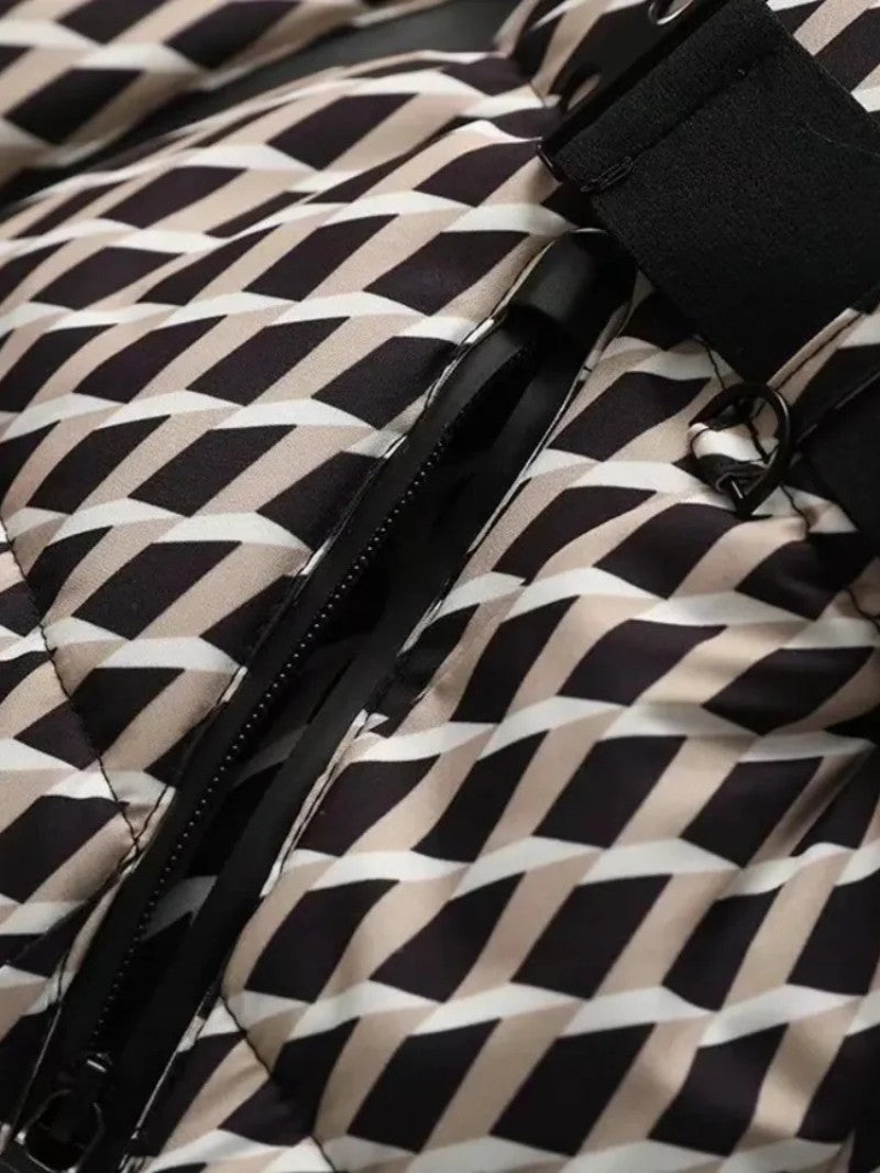 Women's Geometric Belted Puffer Jacket