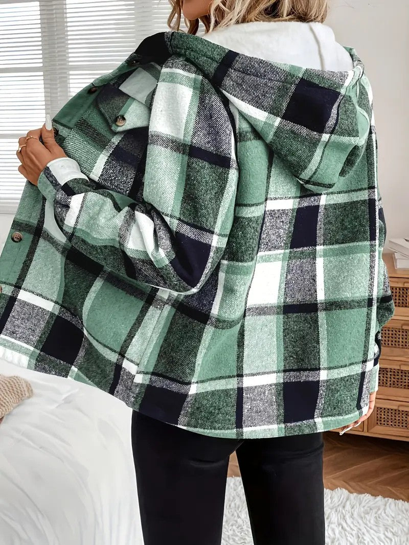 Plaid Hooded Fleece-Lined Shirt Jacket