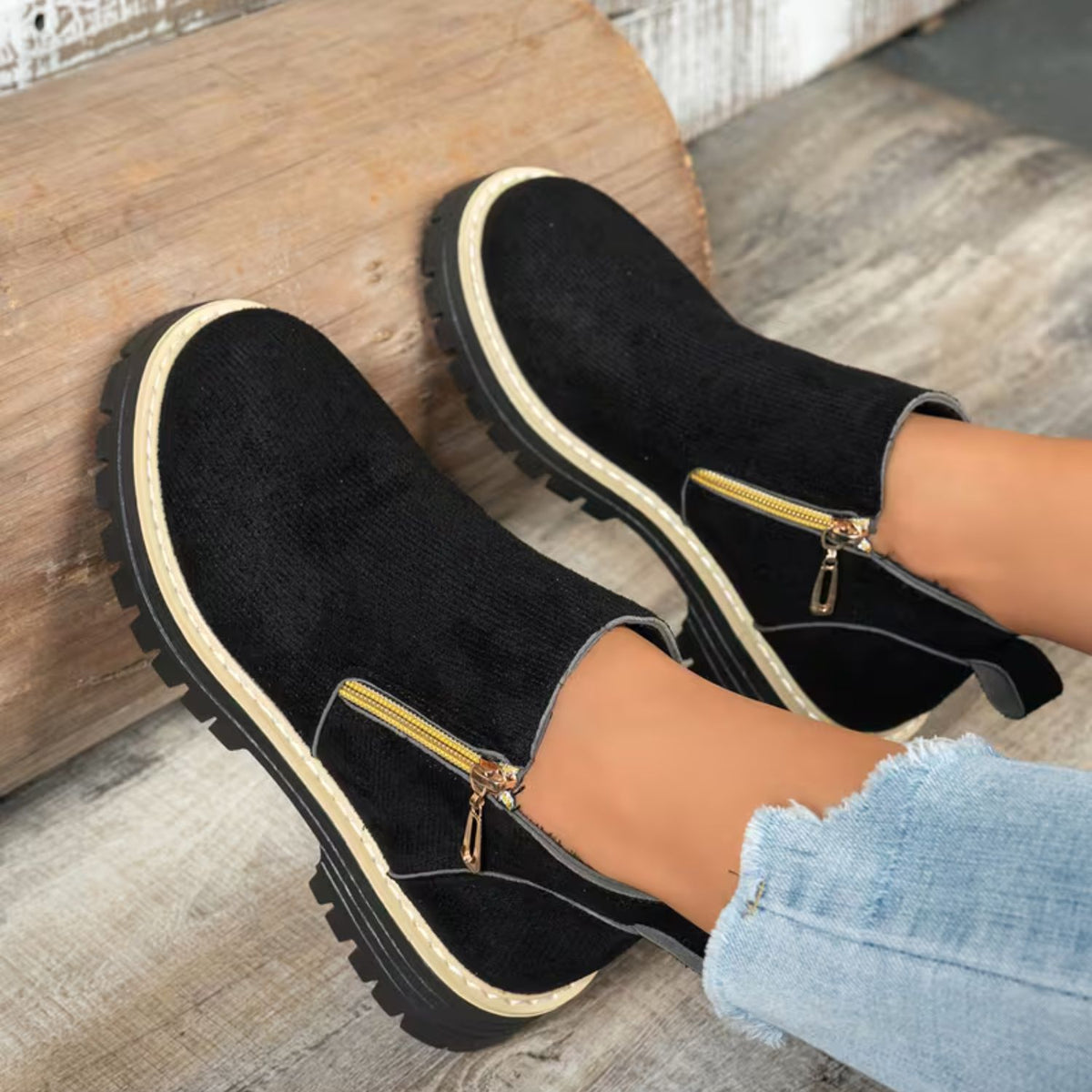 Platform Double Zip Ankle Boots