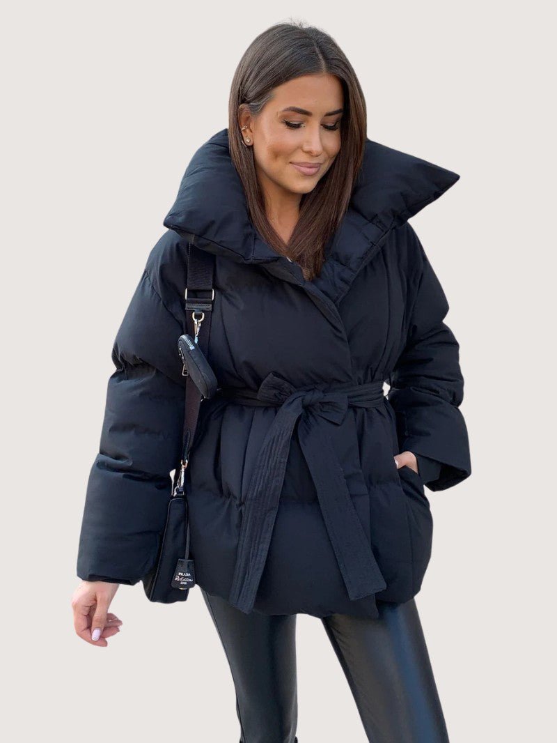 Belted Short Puffer Jacket for Women - Women's Puffer Jacket - Wild Eye Vision