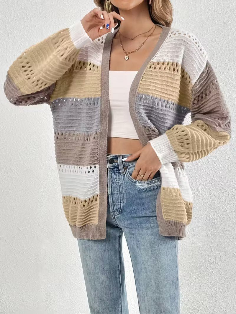Color Block Knit Cardigan - Women Knit Cardigan - Wild Eye Vision