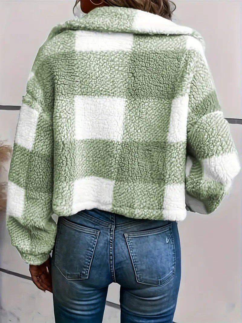 Cozy Plaid Button - Front Teddy Jacket - Women's Winter Jacket - Wild Eye Vision