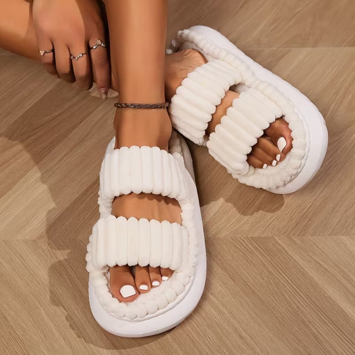 Double Straps Plush Slippers for Women - Slippers - Wild Eye Vision