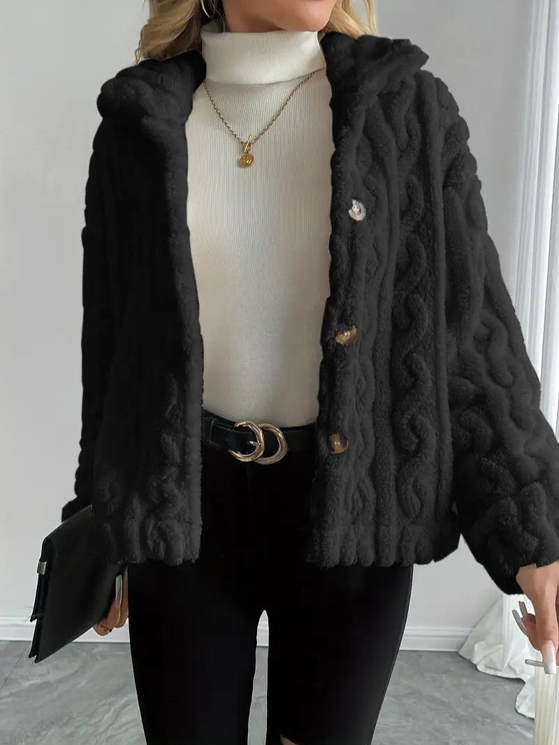 Elegant Button Lapel Teddy Jacket - Women's Winter Jacket - Wild Eye Vision