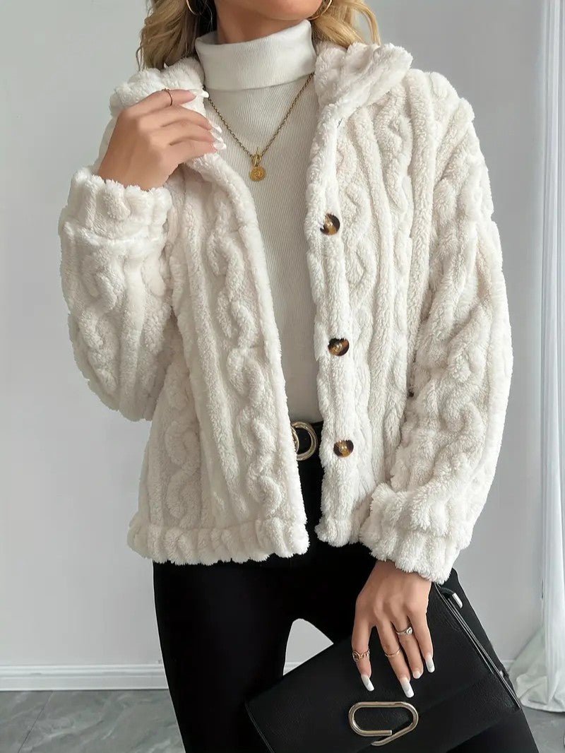 Elegant Button Lapel Teddy Jacket - Women's Winter Jacket - Wild Eye Vision