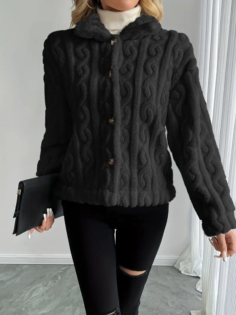 Elegant Button Lapel Teddy Jacket - Women's Winter Jacket - Wild Eye Vision