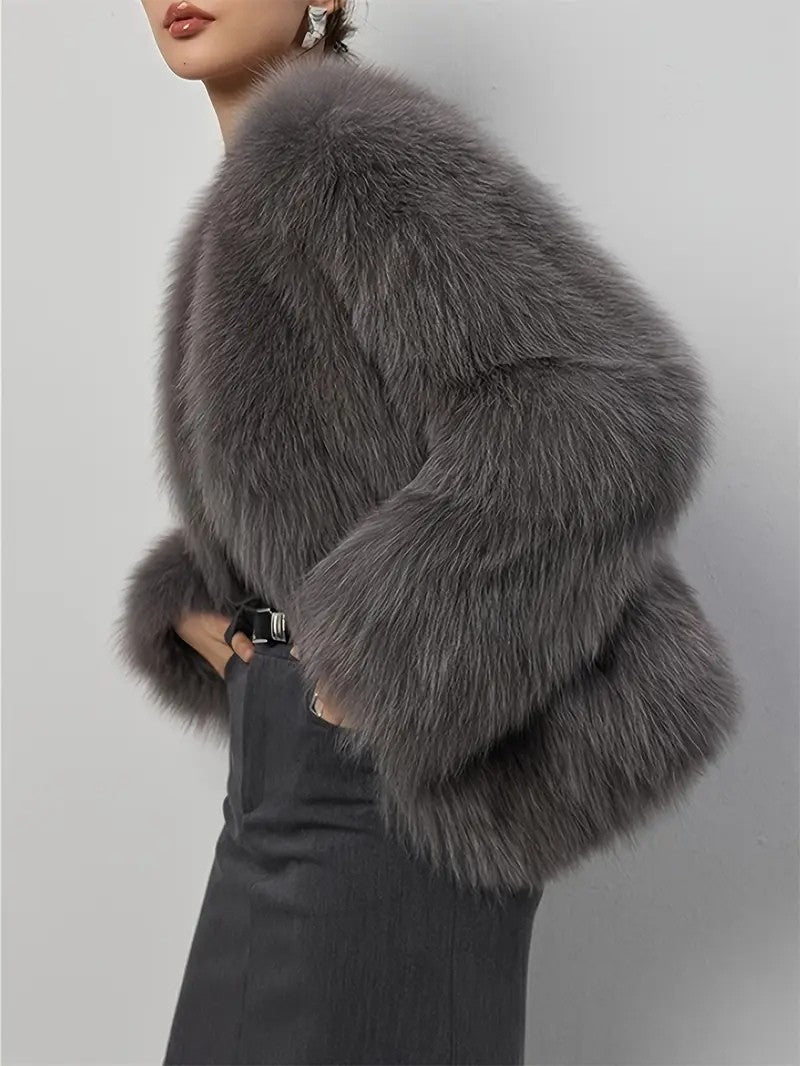 Elegant Faux Fur Long Sleeve Coat - Women's Winter Jacket - Wild Eye Vision