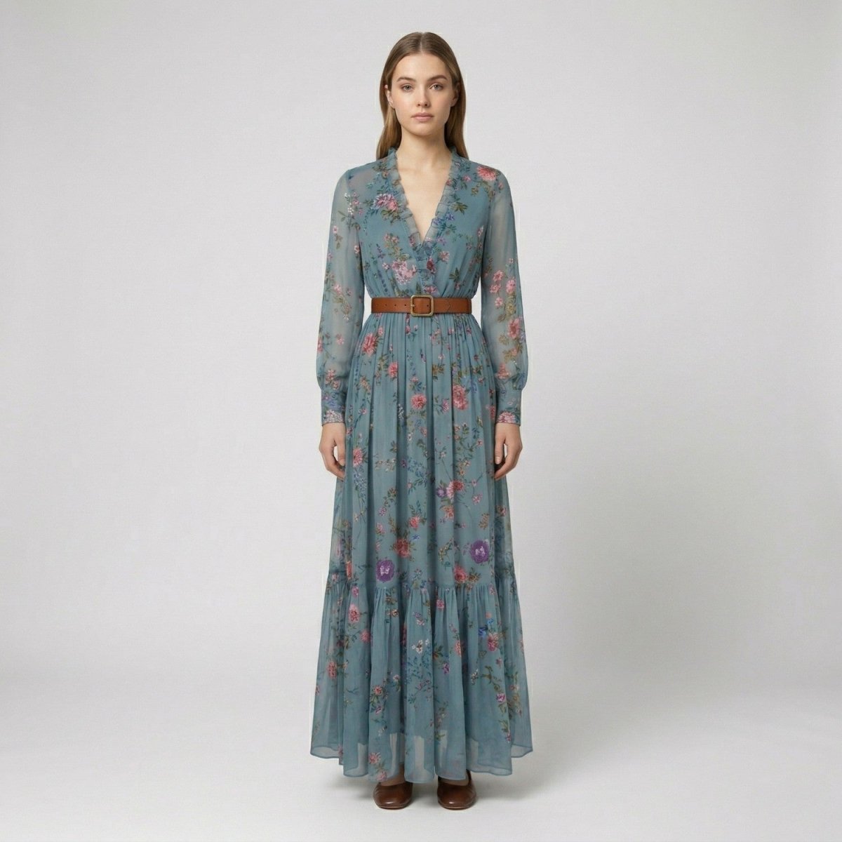 Floral V Neck Boho Maxi Dress - Maxi Dress - Wild Eye Vision