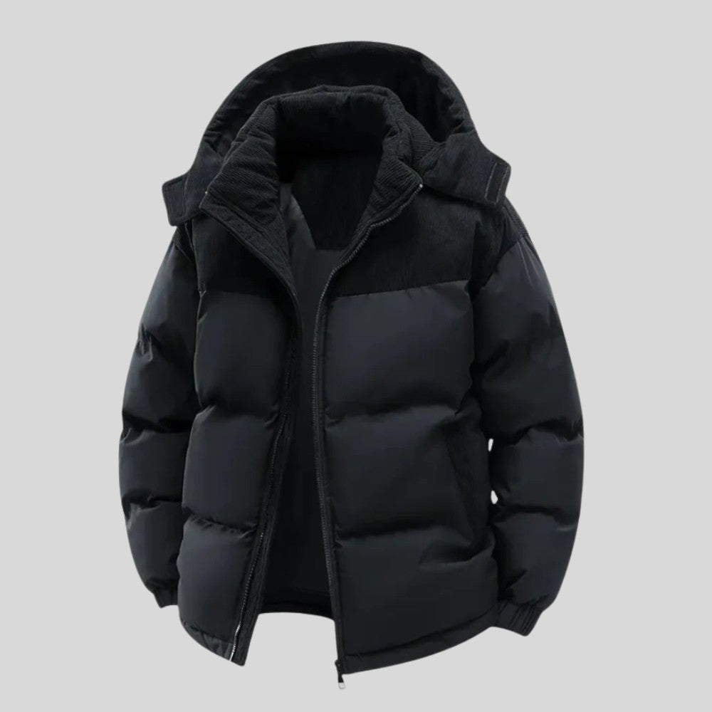 Insulated Puffer Jacket with Corduroy Hood - Men's Puffer Jacket - Wild Eye Vision