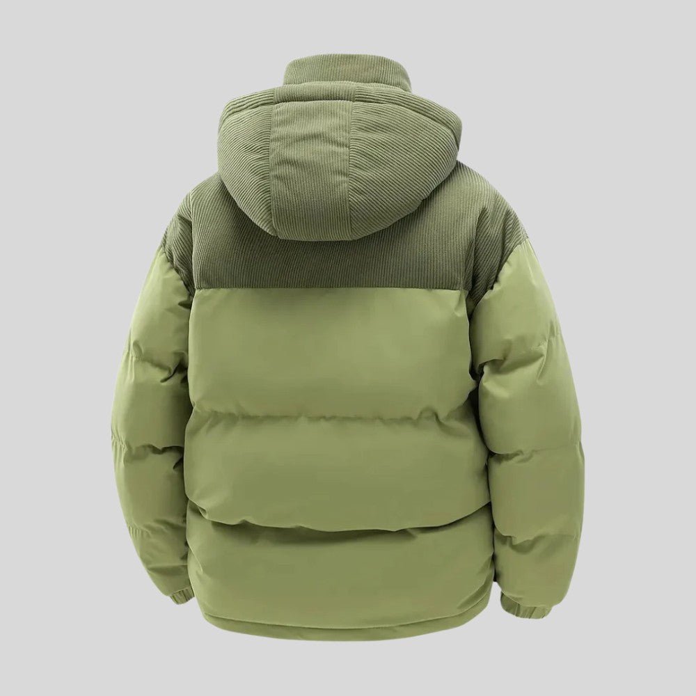 Insulated Puffer Jacket with Corduroy Hood - Men's Puffer Jacket - Wild Eye Vision