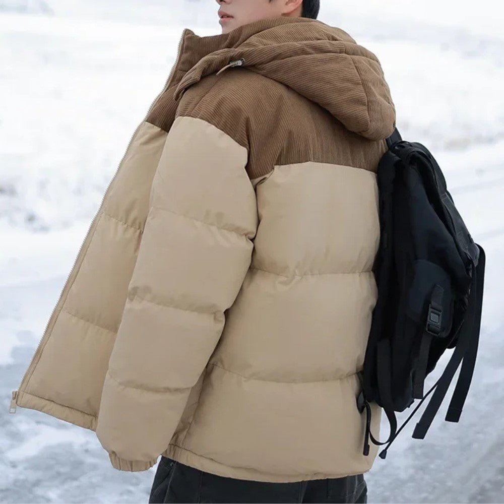 Insulated Puffer Jacket with Corduroy Hood - Men's Puffer Jacket - Wild Eye Vision